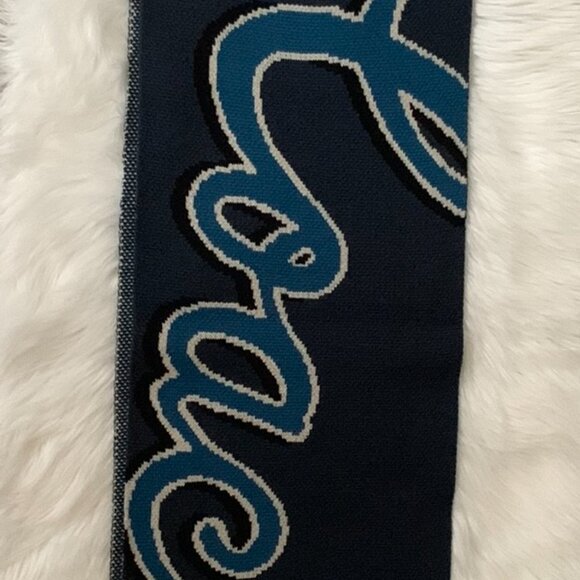 COACH Coach Script Print Knit Muffler Scarf in Navy - Picture 1 of 3
